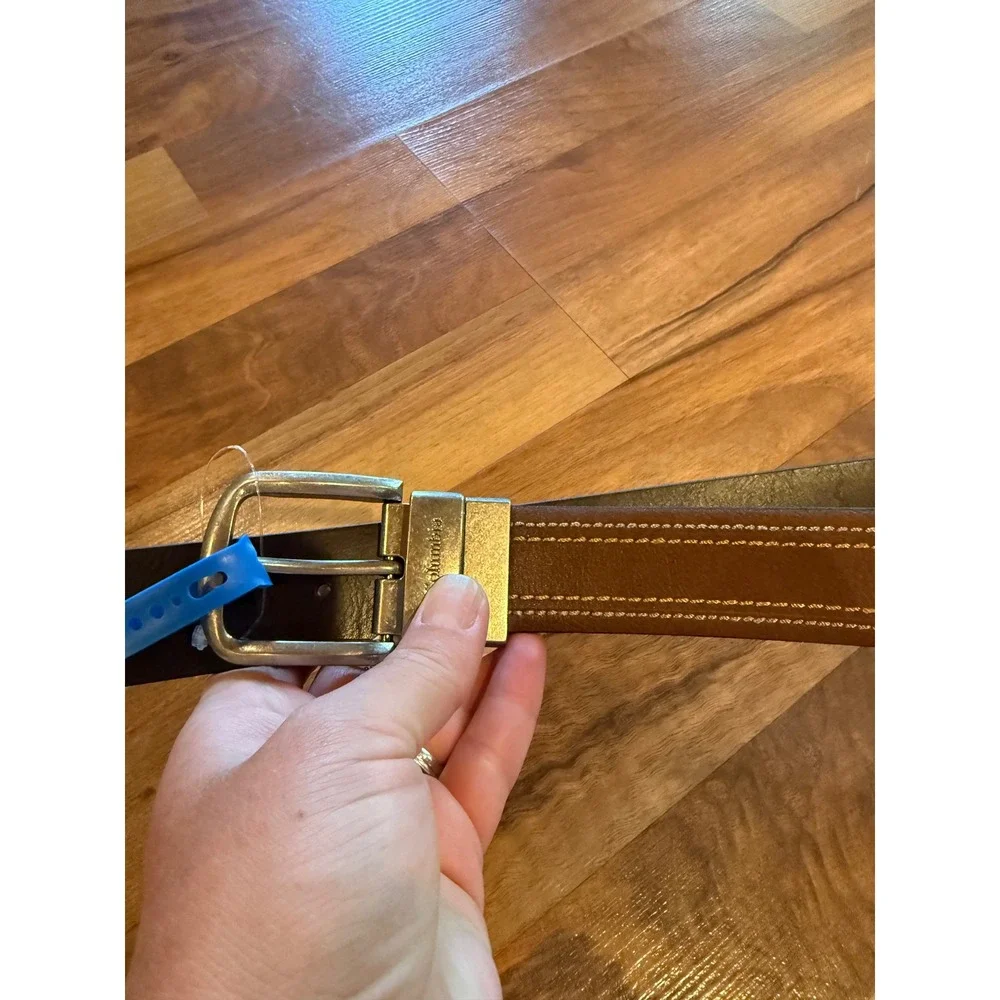 Columbia Reversible Belt Men XL 42-44 Tan Brown New Leather Swivel Buckle office